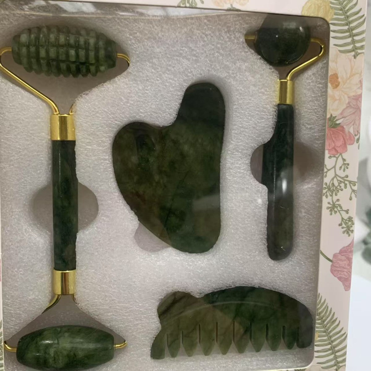 Jade Facial Massage Roller and Scraping Tool Set