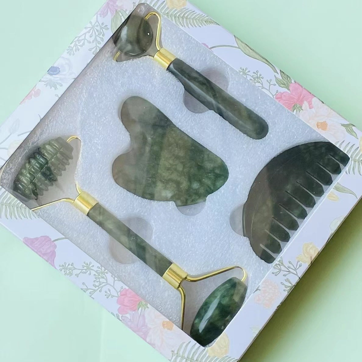 Jade Facial Massage Roller and Scraping Tool Set